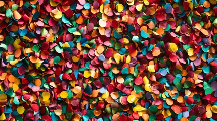 Colorful confetti scattered on vibrant background, festive decoration ideal for birthday celebrations, party invitations, carnival themes, and joyful event designs




