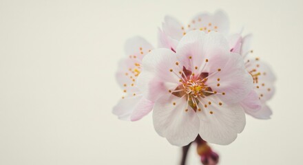 Fototapeta premium Close-up of delicate pink blossoms. Soft, light background