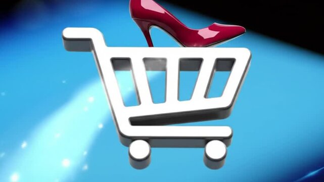 Online shopping concept with finger tapping add to cart button animation