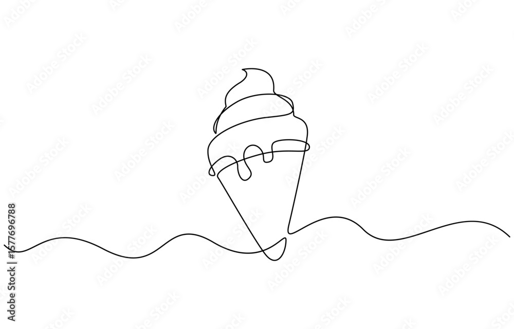 Aufkleber continuous one line drawing of ice cream gelato. ice cream with cone in single line draw illustratio