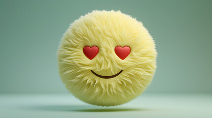 3D Fluffy Love Emoji with Heart Eyes on Colorful Background – Cute Romantic Emotion Icon