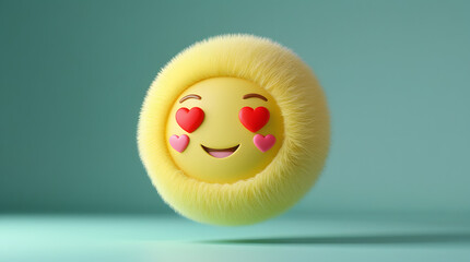 3D Fluffy Love Emoji with Heart Eyes on Colorful Background – Cute Romantic Emotion Icon