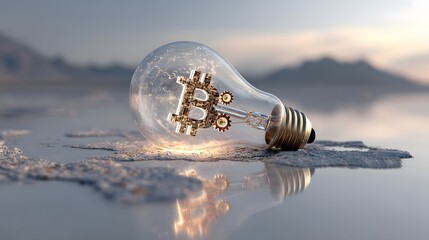 Bitcoin inside a light bulb. 3d illustration. Conceptual image.
