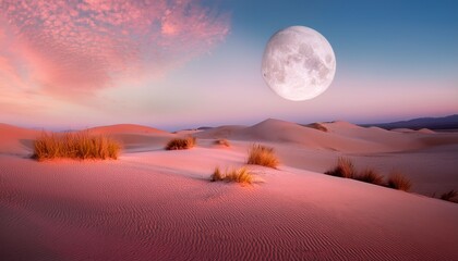 serene desert landscape with rolling dunes and distant mountains under a cloudy sky