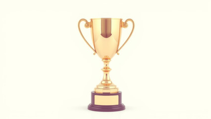Fototapeta premium Shiny golden trophy cup with handles on white background representing victory, achievement, and success