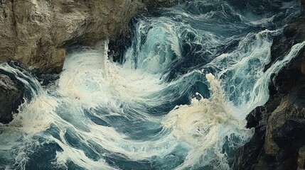 Powerful waves crashing against rocks