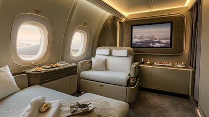 Private jet cabin interior