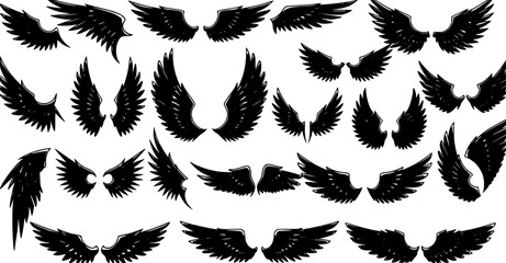 Fototapeta premium Wings. Vector Set of wing design elements. Vector illustration. Design for logo, tattoo and luxury brand identity 