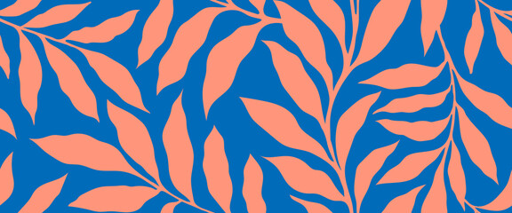 Abstract art vintage colors tropical line art leaves seamless background vector. Wallpaper design with leaves shapes and scribble doodle linear leaf. vintage botanical floral seamless pattern