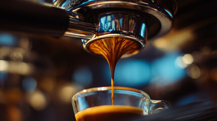 Pouring espresso from machine close-up