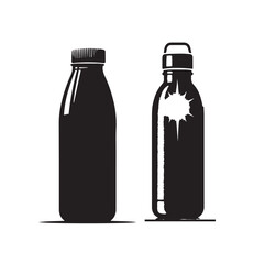 Stainless Steel Water Bottle – Silhouette Vector Blank Metal Bottle – Black and White Illustration Water Bottle Mockup – Silhouette Art