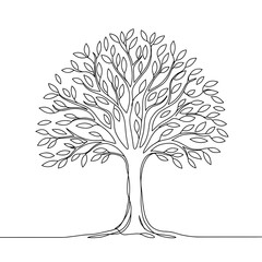 Outline of a tree with branches and leaves on white background  