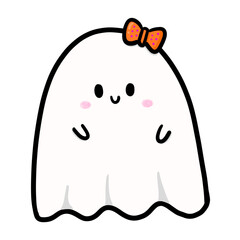 Cute spooky ghost clipart.Halloween boo icon.Hand drawn happy little monster. 