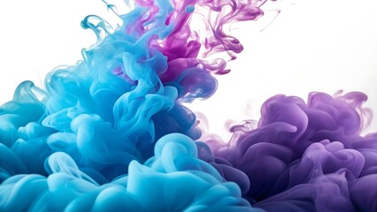 Obraz premium Vibrant blue and purple ink clouds swirling and blending together in clear water against a bright white background