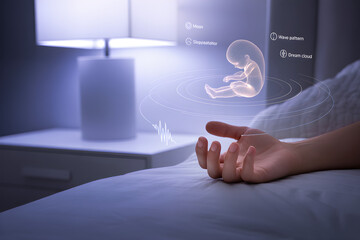 Fetal Development Hologram Interface in Futuristic Medical Setting