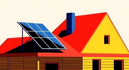 Solar panels on the creative rooftop, green energy, cheap energy