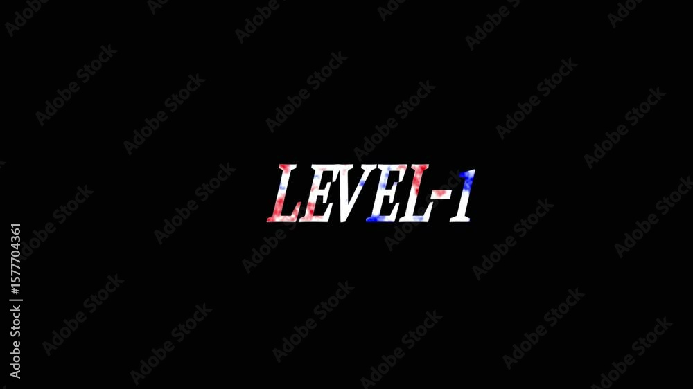 Fototapete text level-1 animation. white color text level up with effect on black background. glowing level up 