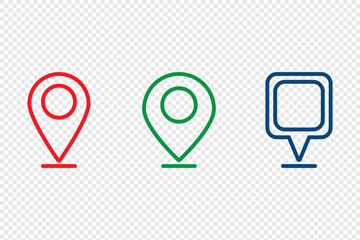 Location icon, map pin icons in outline styles. For maps, GPS, navigation apps, location markers. A placemark, pointer, or marker on a geolocation map. A designation of an address or GPS location. 
