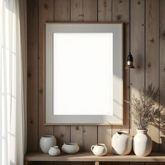 Minimalist Scandinavian pastel tone photo frame. Minimal photo frame mock up with sunlight and shadow. Clean and simple style home decoration. Aesthetic interior design. relax and chill. key up.