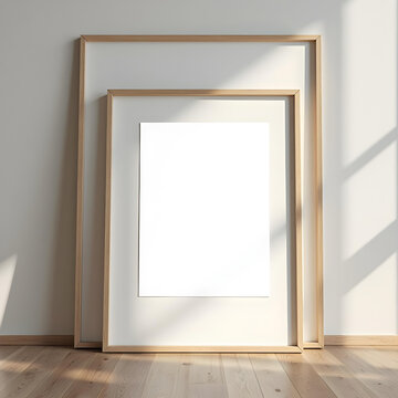 Minimalist Scandinavian pastel tone photo frame. Minimal photo frame mock up with sunlight and shadow. Clean and simple style home decoration. Aesthetic interior design. relax and chill. key up.