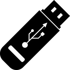 Flat USB flash drive icon set in solid in vector EPS 10 format. Represents digital storage devices used in tech interfaces, data transfer tools, backup systems, and hardware illustrations. 