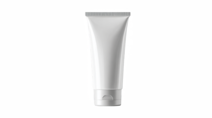Sleek white tube for cosmetic product mockups, showcasing clean design on a black background, ideal for beauty or pharmaceutical presentations.