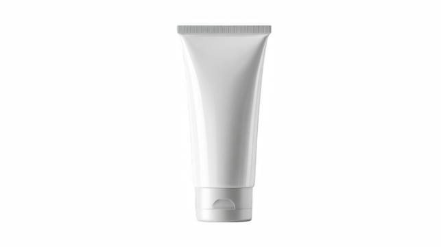 Sleek white tube for cosmetic product mockups, showcasing clean design on a black background, ideal for beauty or pharmaceutical presentations.