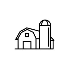 Farmhouse with silo and barn outline on black background