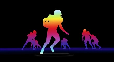 Vivid Silhouette of Football Players on Black Background Showcasing Teamwork