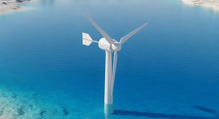 Offshore Wind Turbine on a Calm Sea Aerial View