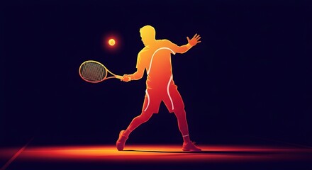 Dynamic artwork showcasing a tennis player hitting a ball in a colorful gradient style. Highlights athletic movement, energy, and the passion of competitive sports.