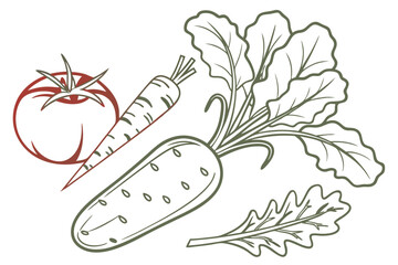 Naklejka premium A simple line drawing of garden vegetables for a healthy lifestyle