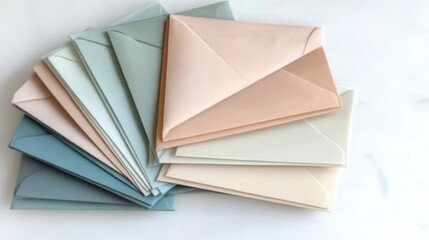 Assorted Colorful Envelopes on a White Background for Stationery Use