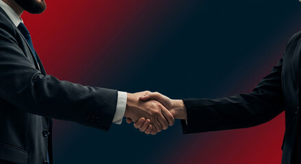Close-up of two businessmen shaking hands on dark background. Business concept
