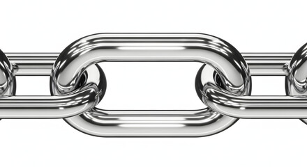 Obraz premium A strong metal chain link on a white background. It symbolizes connection, strength, security, blockchain technology, teamwork, and unbreakable bonds.