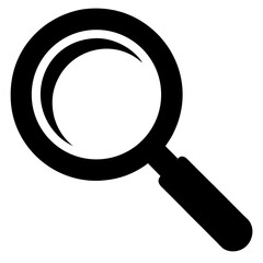 Simple black silhouette of a magnifying glass with a handle