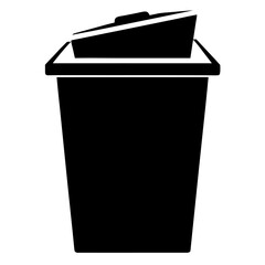 Clean black silhouette of an open trash bin with its lid raised