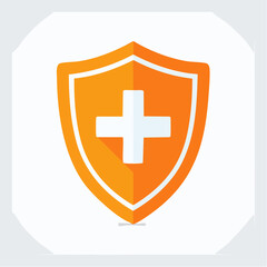 Obraz premium Orange Shield with White Cross Medical Icon