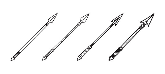 Vintage spear hand drawing engraving illustration set