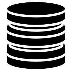 Black silhouette of a database icon with stacked elements for data storage and information management