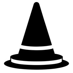 Simple black silhouette of a traffic cone with a wide base