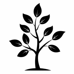 Simple black silhouette of a young tree sapling with two delicate leaves