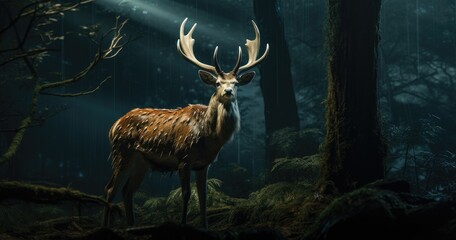 Majestic Stag in the Mystical Winter Forest