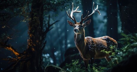 Majestic Stag in the Mystical Winter Forest