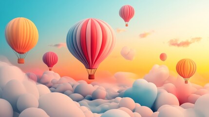 Obraz premium Colorful helium balloons floating in the clear blue sky during outdoor birthday celebration or festive party event