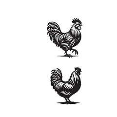  Rooster Silhouette Vector Set Black and White Rooster Icons Farm Rooster Vector Collection