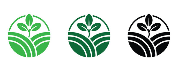 Agriculture logo design agronomy logo with plants on a fields vector illustration.Agro ecological farmhouse logo design.
