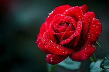Vivid red rose in full bloom, ro close-up