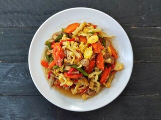 Capcay or Indonesian food made from various vegetables cooked stir-frying 