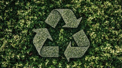 Recycling symbol on lush green foliage